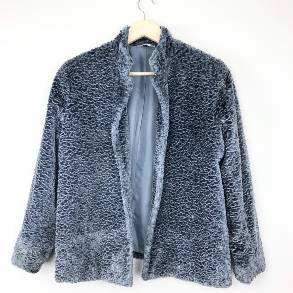 Laura Ashley Petites Fuzzy Gray Faux Fur Jacket